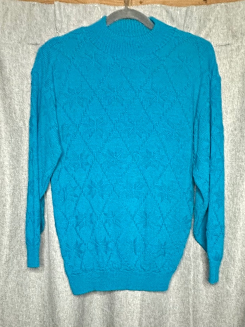 VTG American Pride Turquoise Blue Diamond Textured Knit Mock Neck Sweater Large